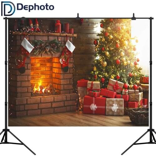 Dephoto Photographic Backdrops Christmas Tree Fireplace Gift Sock Child Portrait Photography Backgrounds Photocall Photo Studio