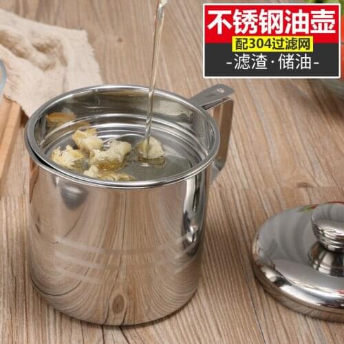 Stainless Steel Oil Filter Pot 1.2L Kitchen Cooking Tool Storage Can Grease Strainer Container Filter + Stainless Steel Top Bead