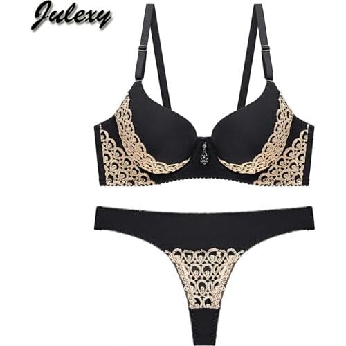 Julexy New 2020 sexy lace push up bra set nylon hollow out women underwear panty set