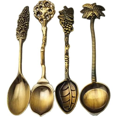 Retro Coffee Spoon Ice Cream Dessert Spoon Tropical Rain Fore Style Alloy Vintage Tea Mixing Spoon Kitchen Gadgets Tableware