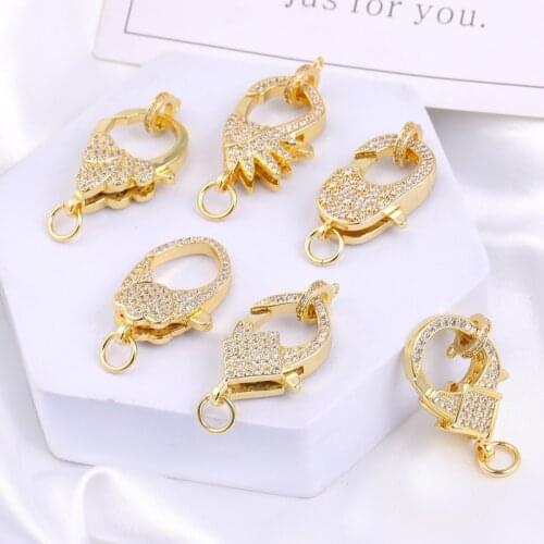 Juya DIY Creative Gold Zircon Fasteners Connector Locks Lobster Clasps Accessories For Handmade Charms Bracelets Making Supplies