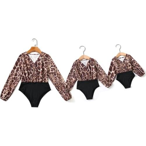 Leopard Mother Daughter Matching Overalls Tops Family Set Spring Mom Mum Baby Mommy and Me Clothes One-Piece Women Girls Dresses