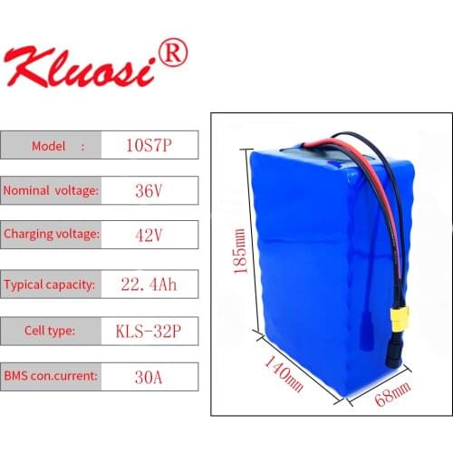 KLUOSI 10S7P 36V 22.4Ah 22A 36V Battery 1000W 42V Lithium Battery Pack with 30A BMS for Ebike Electric Car Bicycle Motor Scooter