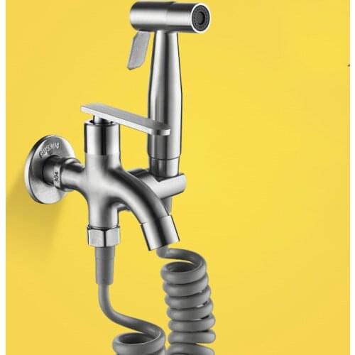 G1/2" 304 Stainless Steel Multi-function Dual-use Dual-control Washing Machine Mop Pool Faucet Balcony Sink Spray Gun Set