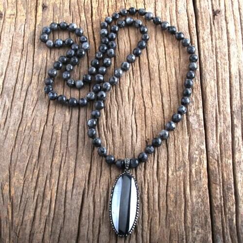 MD Fashion Bohemian Jewelry Natural Stones Crystal Knotted Pave Hematite Pendant Necklaces Women Lariat Gift Drop Shipping