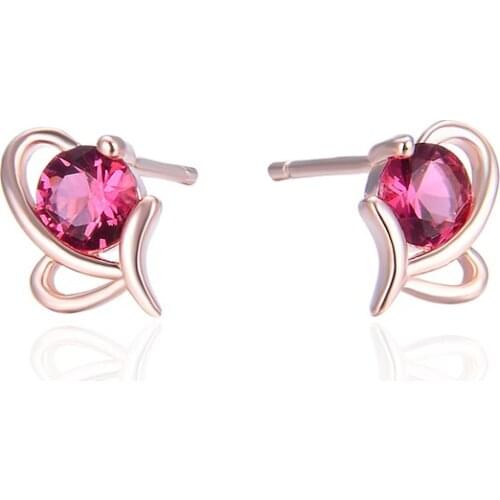 Fashion Women Earring 925 Sterling Silver Jewelry Rosegold Earrings Heart Shape Women Girl Rhinestone Zircon Silver Earrings
