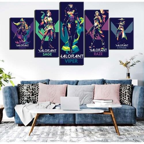 No Framed Canvas 5Pcs Valorant Game Omen Sage Viper Raze Cypher Wall Posters Paintings Home Decor Accessories Bedroom Decoration