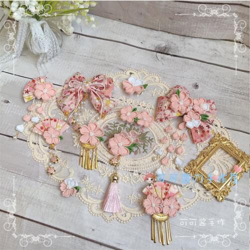 Origional Harajuku Kawaii Barrettes Accessories Pink Cherry Blossoms Kimono Famous Prostitute Lolita Chinese-style Side Clip