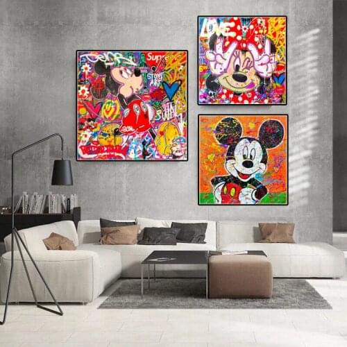 Graffiti Street Art Disney Mickey Mouse Catoon Poster Print Wall Street Art Canvas Painting Posters for Living Room Decor