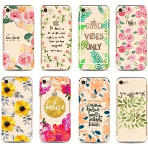 For iPhone 12 Mini 11 Pro XS Max X XR 8 7 6 6S Plus Cover Floral Quotes Words Writing Watercolor Clear Soft TPU Case
