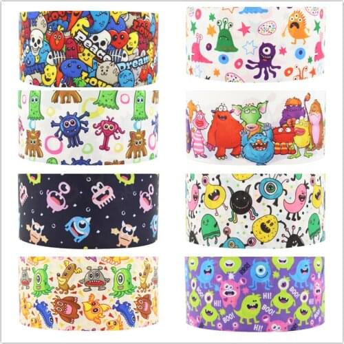 Q&N 16mm 22mm 25mm 38mm 50mm 75mm monster high cartoon printed grosgrain/FOE ribbon Wedding Accessories DIY handmade material