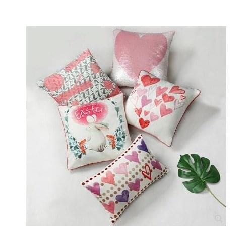 Pink rabbit heart printed cushion cover velvet pillowcase sofa pillow covers for lumbar pillow case