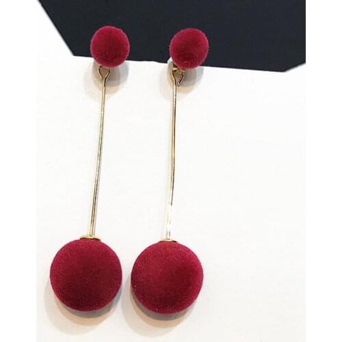 Elegant Fashion Plush Ball Drop Earrings For Women Korean Velvet Round Tassel Long Dangle Earrings Gift Jewelry Statement