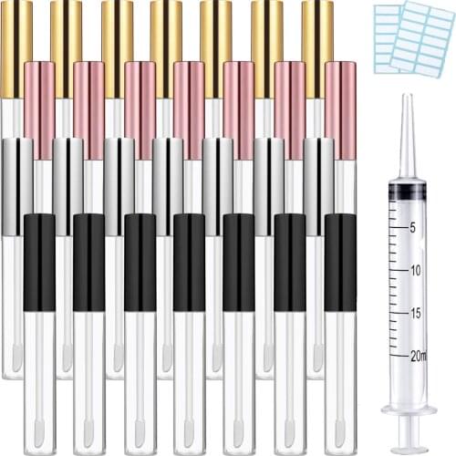 20Pcs 10ml Lip Gloss Tubes Mini Clear Lip Balm Tubes Refill Empty Cosmetic Tubes for DIY LipGloss Base Glitter Pigment Powder