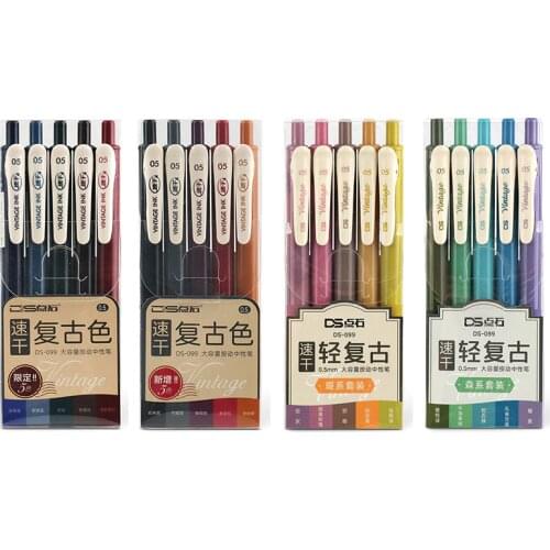 Retractable Vintage Color Gel Pens Set Quick Dry 0.5mm Binder Clip Soft Rubber Grip Bullet Tip Retro Pens for Bullet Jounal