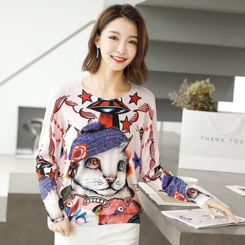 High Quality Runway Designer Cat Print Knitted Sweaters Pullovers Women Autumn Winter Long Sleeve Harajuku Sweet Jumper Fashion
