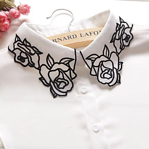 YSMILE Y New Arrive Women Fashion Embroidery Rose Fake Collar White Chiffon Remove Shirt Blouse Tops Accessories For Female Lady