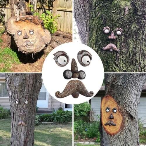 DIY Funny Bark Wooden Ornaments Old Men Eye Nose Mouth Diy Decoration On Tree for Photograph Props