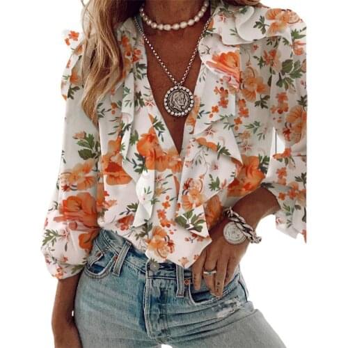 Women T-Shirt Printing V-Neck Chiffon Casual Long Sleeve Sexy Tops for Spring/Summer 2021 футболка оверсайз