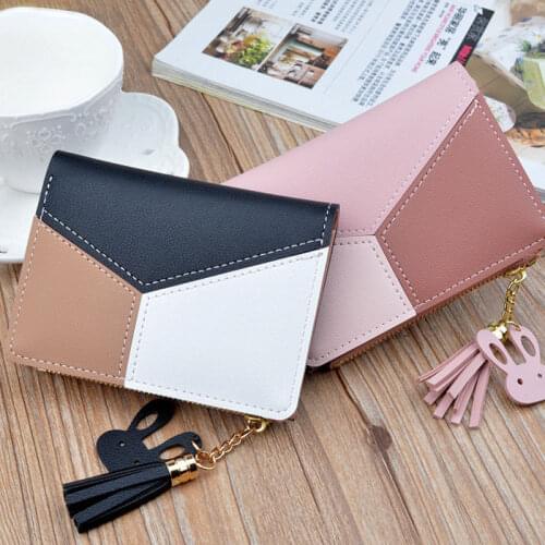 Womens Leather Wallets Small Zipper Closure Short Coin Purse Solid Vintage Tassel Decoration Waterproof Large-Capacity Wallet