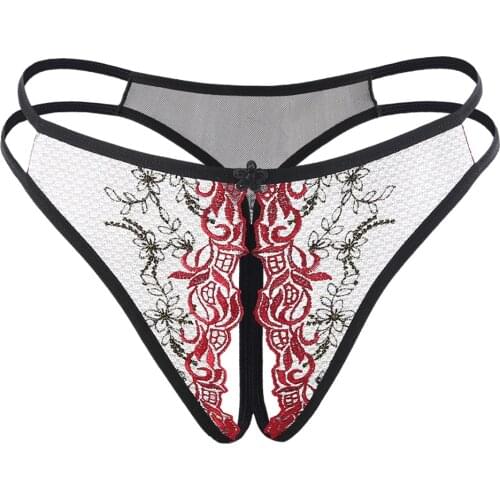 Women Transparent Sexy Panties For Sex Open Crotch Breathable Embroidery Lace Underwear Seamless Crotchless Sex Panties G-string