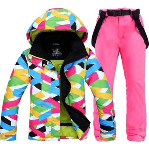 Female Snow Suit Set Womens Snowboard Clothing Winter Outdoor Sports Wear Waterproof Costume Ski Jackets + Bibs Snow Pants