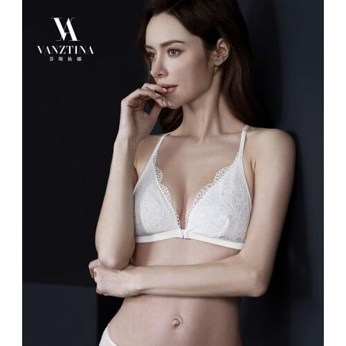VANZTINA Womens underwear Unwired Bra with Pad Sexy Lace Transparent Bralette without frame Erotic Lingerie Top on thin straps