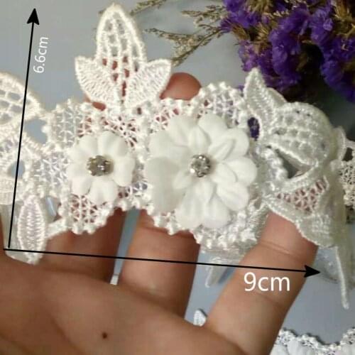 1 Yard Soluble White Diamond Flower Floral Embroidered Lace Trim Applique Fabric Lace Ribbon Sewing Craft For Costume Hat 2018