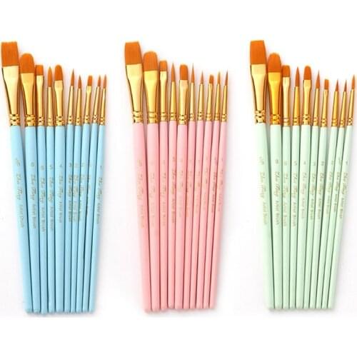 10pcs Artist Paint Brushes Set For Acrylic Watercolor Oil Gouache Painting Art Face Wooden Handle Multicolor Paintbrush Kit