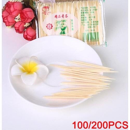 100/200PCS Disposable Toothpick Natural Fruit Bamboo Skewer Portable Double-head Tooth Flicker