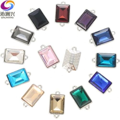 10x14mm Rectangle shape Crystal glass Pendant with two holes,sew on rhinestones for Diy Clothing accessories CTS1014