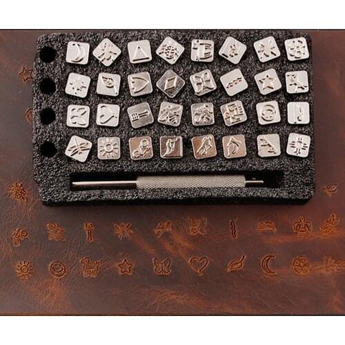 36pcs DIY Leather Seal Engraving Craft Irregular Symbols Stamped Leather Craft Stamps Metal Printing Mold Engraving Set