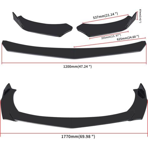 Car Front Bumper Lip Body Kit Spoiler Splitter ABS Bumper Canard Lip Splitter 4 Pieces Universal For Tesla Model 3 Sedan
