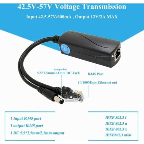 Active POE Splitter 12V 2A Output IEEE 802.3af/at Standard 10/100Mbps Power Over Ethernet Splitter Adapter For IP Camera