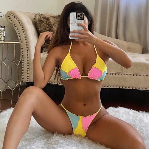 Patchwork Bikini 2021 Sexy Swimwear Women Ruffled Frilled Swimsuit Female Two Pieces Bikini Set Brazilian Bathing Suit Beachwear