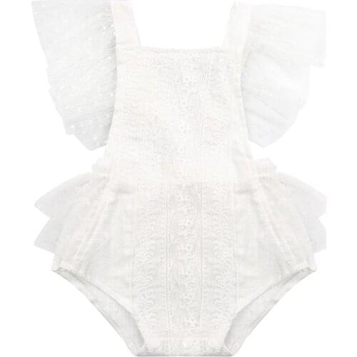 FOCUSNORM Princess Newborn Baby Girls 0-3Y Bodysuits Ruffles Lace Short Sleeve Backless Belt Jumpsuits Outfits