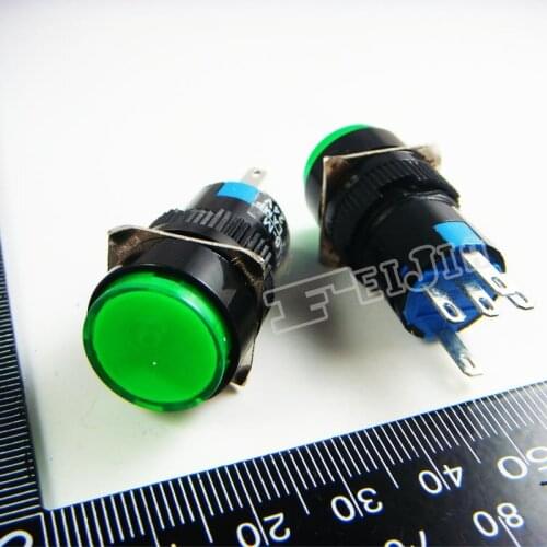AL6-M With LED color Green AC 3A/250V (DC 30V/5A) 5Pin Non Self-locking Push Button Switch (Self reset switch) 20Pcs/lot