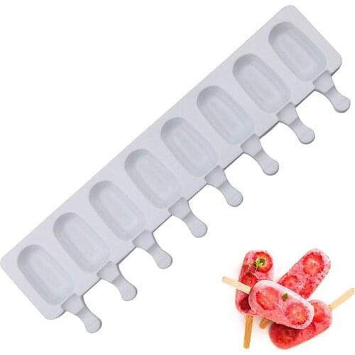 4/8 Cavity Oval Ice Cream Mold Reusable Silicone Ice Pop Molds DIY Homemade Popsicle Makers Mould for Kids Baking Tools