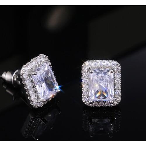 Huitan Delicate Women Stud Earrings Square Shape Shiny Cubic Zircon Luxury Earring for Party Nice Present Female Fashion Jewelry