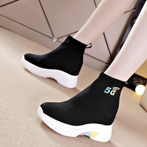 Women Sneakers Casual Shoes Comfortable Mesh Lace-Up Ladies Sport Sock Shoes Wedges Chunky Womens Vulcanized Shoes
