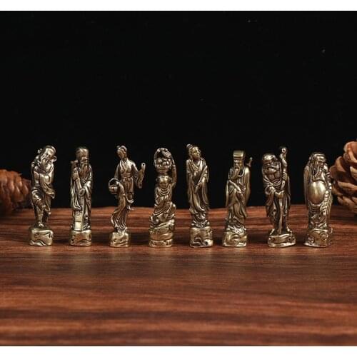 Handmade retro Brass The Eight Immortals Crossing the Sea statue DIY desktop ornament Miniature Fitting Pendant accessories