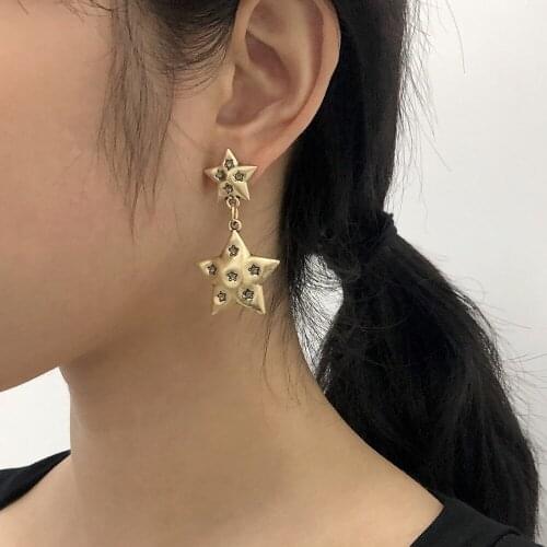 Fashion Creative Punk Gold Star Earrings Women Geometric Long Statement Drop Earrings Jewelry 2020 New ZA Earring Female Gift