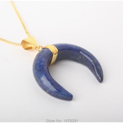 Fashion Chakra Bull Horn Pendants Lapis Lazuli Crescent Moon Pendants 1PCS