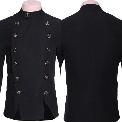 Adult Men‘s Casual Black Long Sleeve Cotton Jackets Coat Costume Outfits