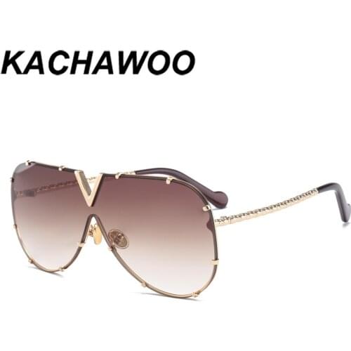Kachawoo oversized sunglasses mirror men one piece lens women big frame sun glasses metal shades brown blue unisex accessories