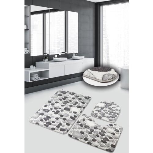 Colored Stone 3-Piece Set Non-Slip Base Toilet Seat Set Bath Mat Set Carpet handy flashy stain resistant non-slip and stylish