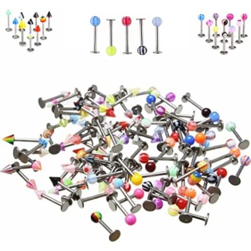 10/20/30/50Pcs Mix Vertical Labret Lip Piercing Lot 16G Plastic Labret Piercing Pack Mix Lip Ring Lot Cartilage Tragus Piercing
