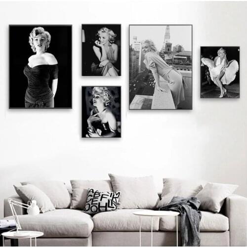 Marilyn Monroe Wall Pictures for Living Room Movie Star Posters Prints Wall Art Canvas Painting Home Decor Black White No Frame