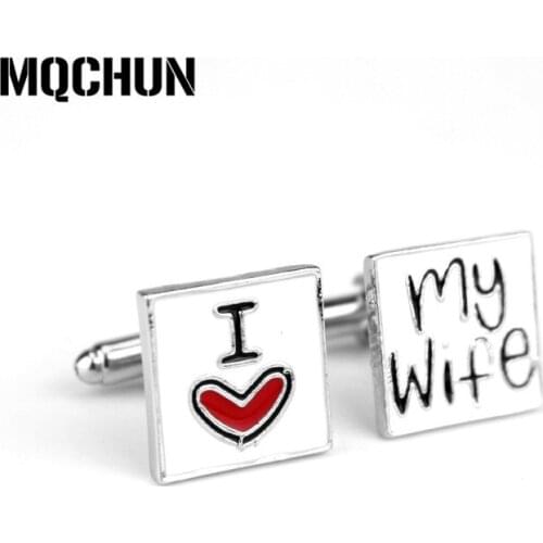 New Style Mens Shirt CuffLink Romantic I Love My Wife Charms Alloy Cuff Buttons Casual Cuff Links Jewelry Accessories Gifts-20