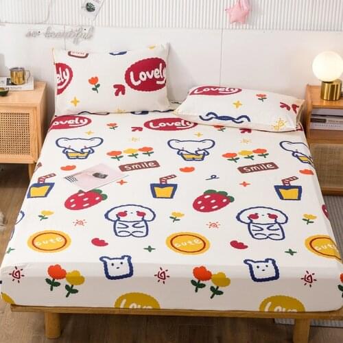 QianTingNew Product 1pcs 100%Cotton Printed Fitted Sheet Mattress Cover Four Corners With Elastic Band Bed Sheet(no pillowcases)